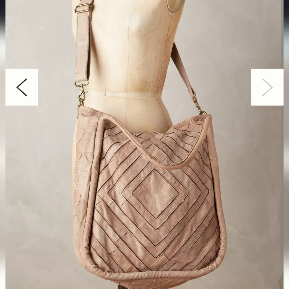 Anthropologie Benecio Diamond Leather Tote Monserrat De Lucca Light Grey
